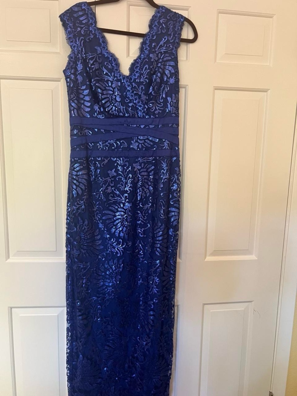 Tadashi Shoji Royal Blue V-Neck Sequin Maxi Dress